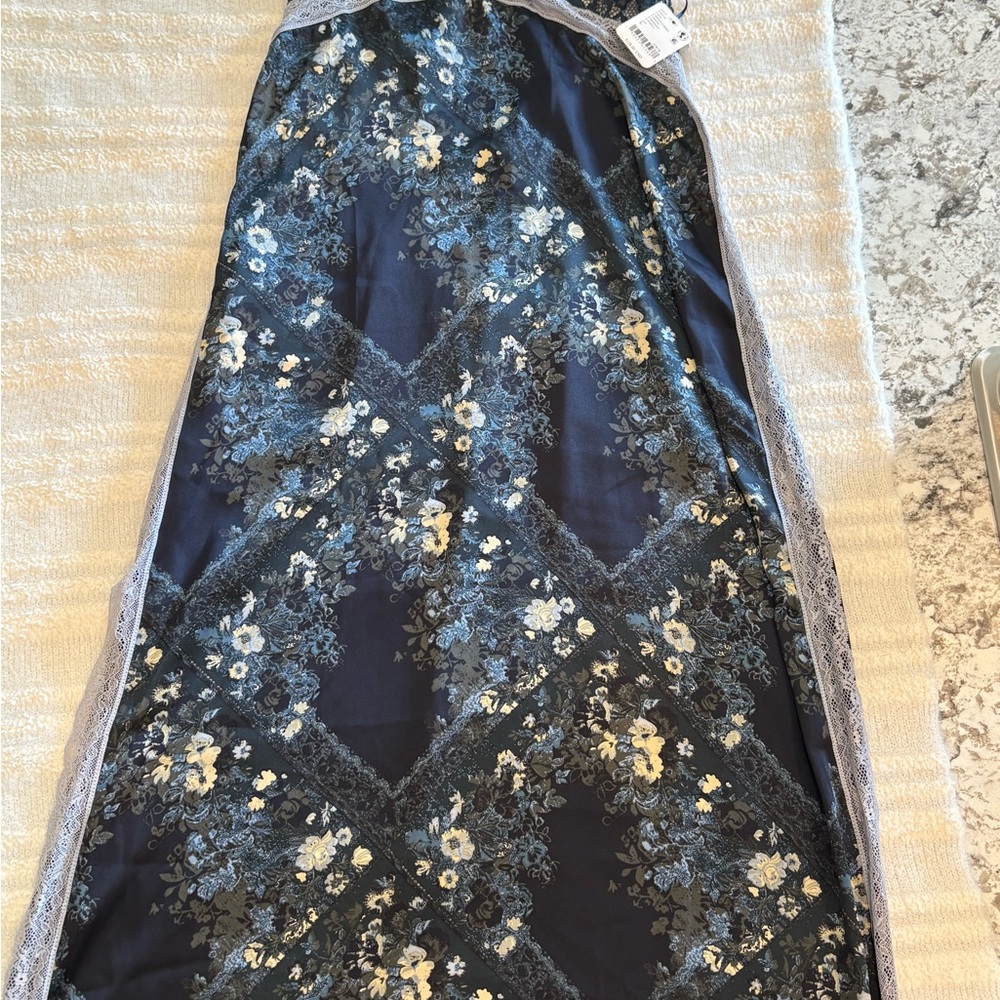 Free People Floral Lace Chemise - Blue and Yellow